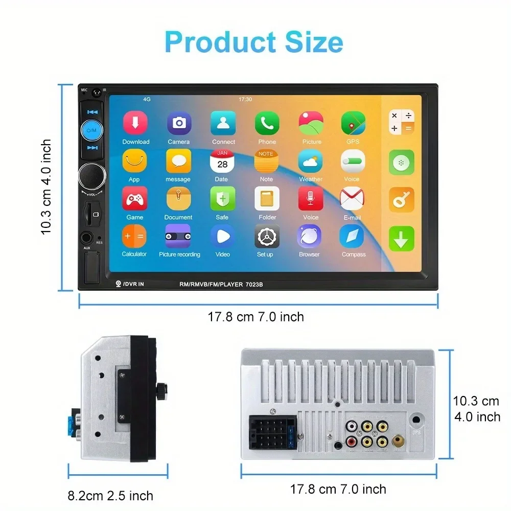 2 DIN Car Radio Blue//tooth, Double DIN Car Stereo/Audio, 17.78 cm Screen MP5 Multimedia Radio, Mirror Link/FM Radio Support
