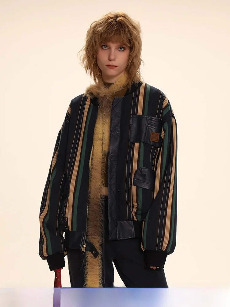 

Double-Sided Wear Loose Casual Jacket with Zipper Pockets Retro Style Street Fashion Thickened Cotton Coat for Youth