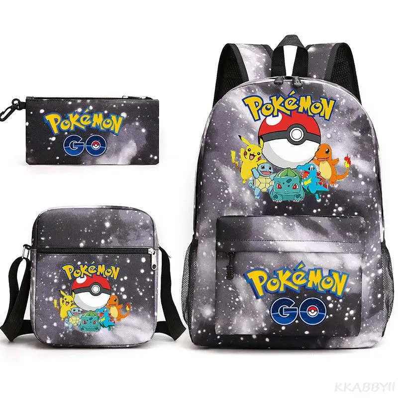 POKEMON Pikachu Backpack 3pcs Cute Cartoon School Bag Canvas Lovely Shoulder Bags Teens Travelling Bag Gifts