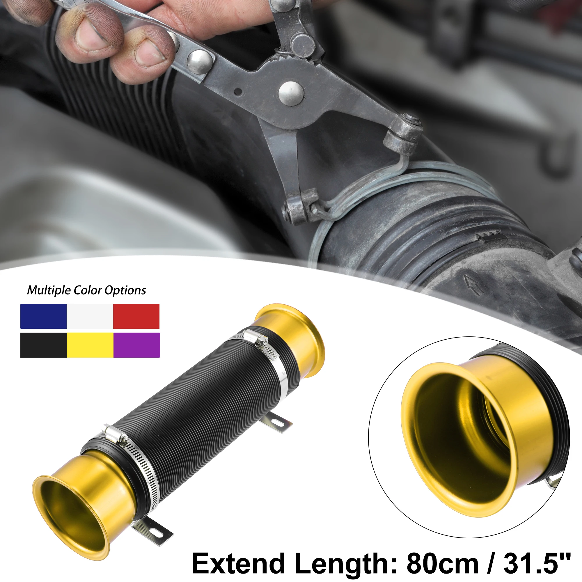 

UXCELL 76mm 3inch Universal Adjustable Car Intake Air Pipe Air Duct Hose Cold Air Turbo Intake Inlet Pipe Flexible