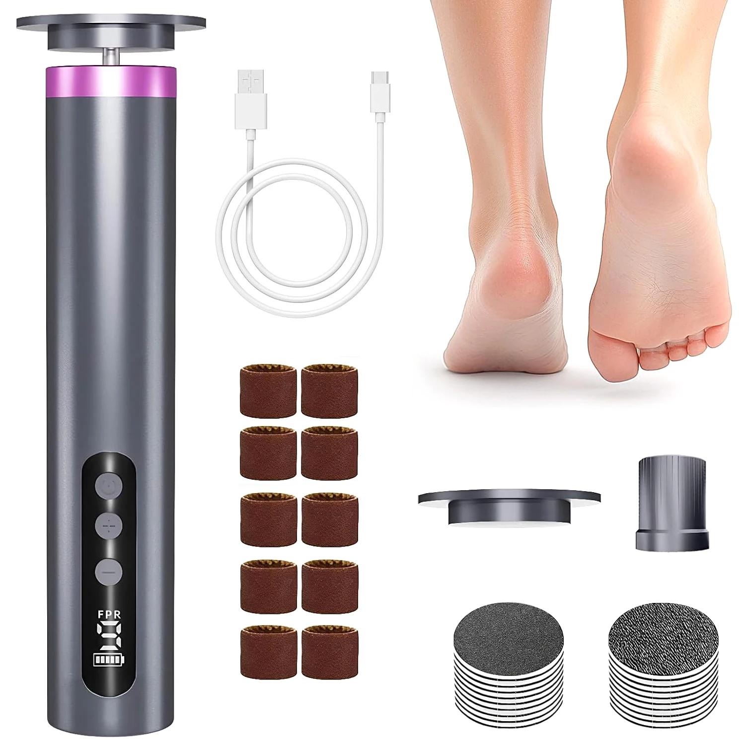 New 2 in 1 Adjustable Electric Foot File Rechargeable Electric Foot Callus Skin Remover for Manicure Pedicure