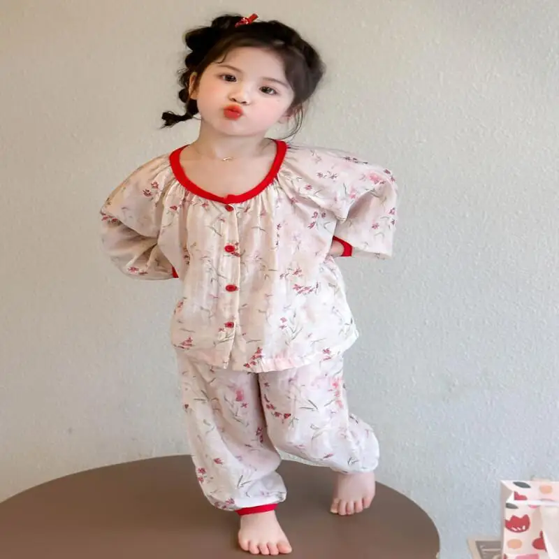 لطيف الأميرة مجموعة الفتيات ملابس علوية بأكمام طويلة للربيع غزل القطن ملابس المنزل بيجامات أطفال Kawaii معطف غير رسمي ملابس الأطفال #4