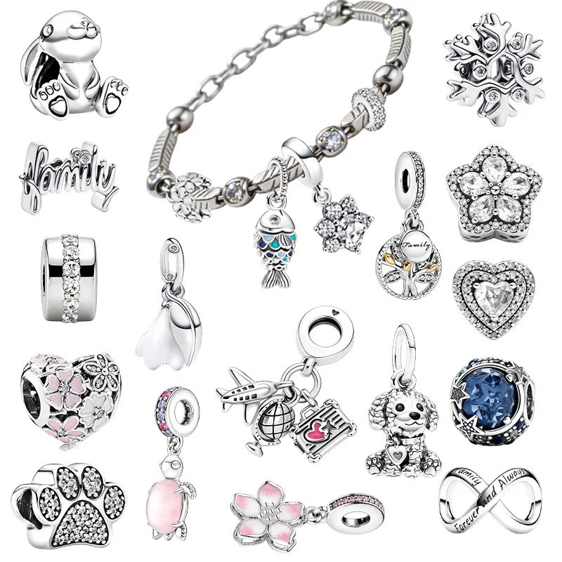 Original-Charm-Perlen, funkelnde gestufte Herzen & Flugzeug-Globus & Koffer-Anhänger-Perlen passend für Armbänder, Damenschmuck, Geschenk
