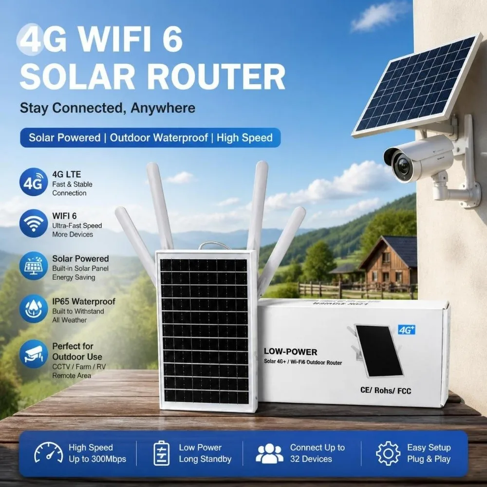 Waterproof 4G WiFi6 Solar Router 600Mbps Long Range 4G LTE WiFi Extender RJ45 SIM Card WiFi6 CPE Router Remote Monitoring