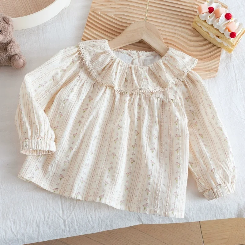 

Girls' Floral Doll Shirt 2026 Spring and Autumn Style Fashionable and Stylish Children's New Top, Girls' Baby Base Shirt 2-8T