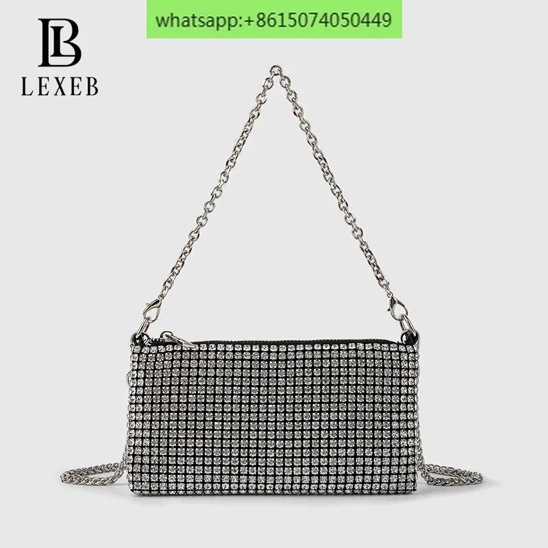 Trendy diamond-encrusted chain bag feminine versatile rhinestone bag Mini texture one-shoulder crossbody bag