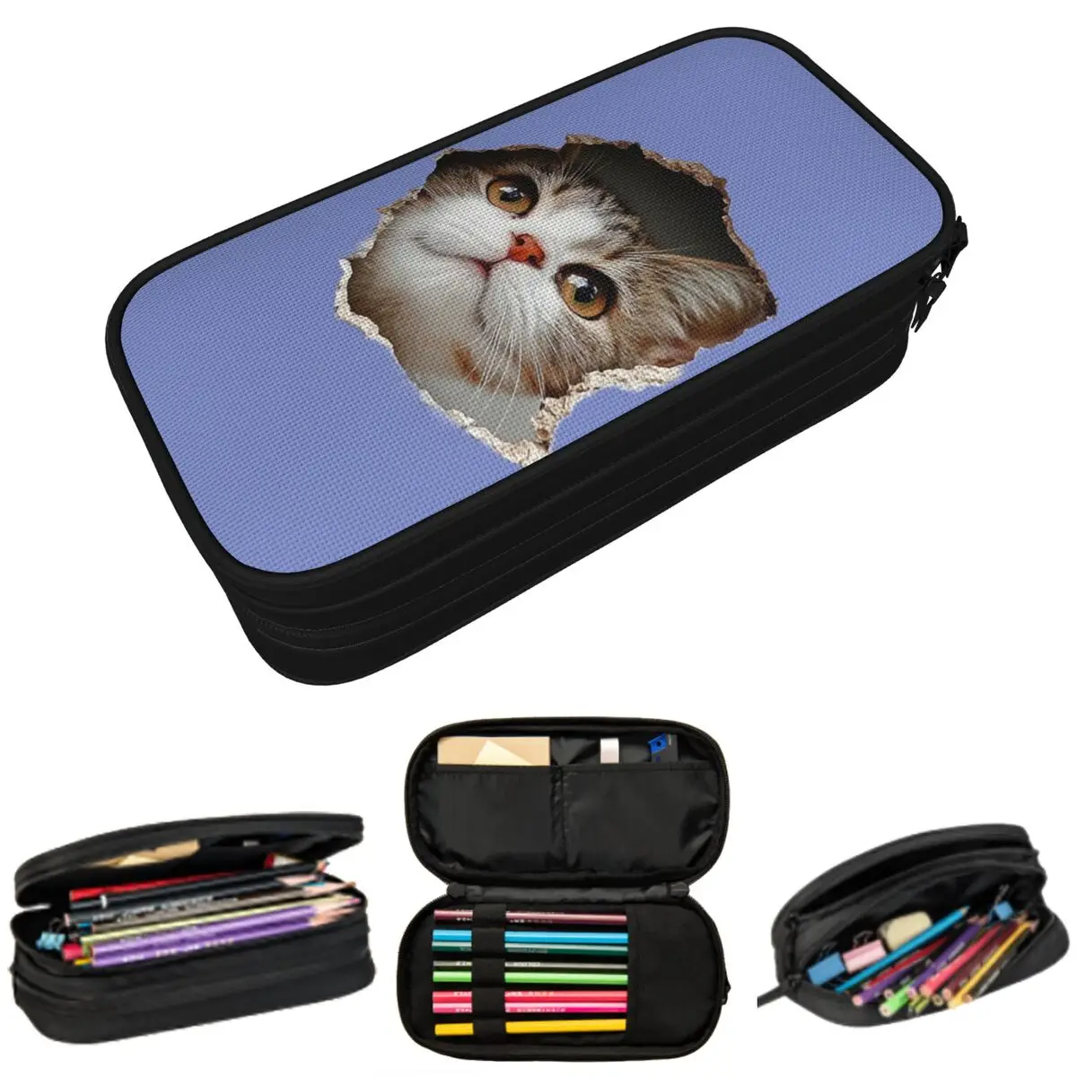 

Cute Baby Cat Hole In A Wall Pencil Case for Boy Girl Gifts Pen Box Pencil Bag Stationery Supplies Pen Holder Bag