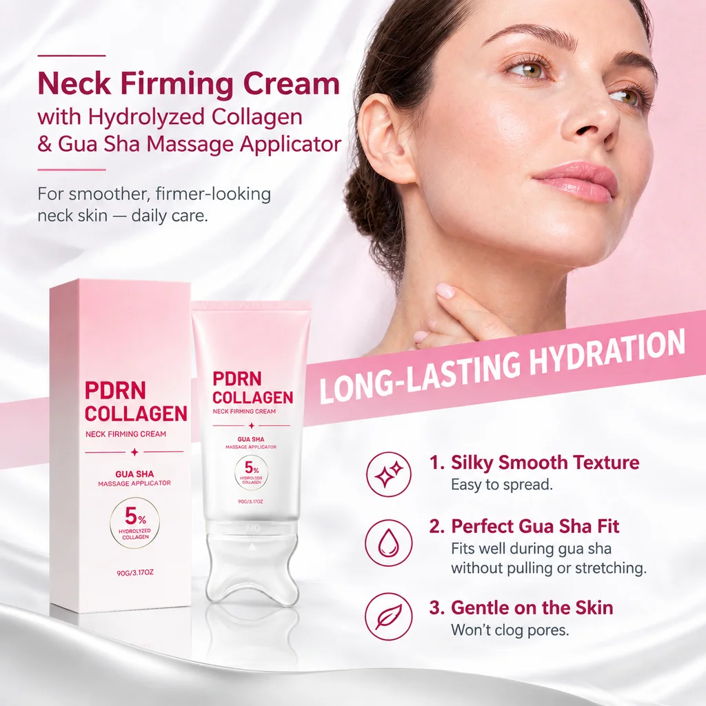PDRN Peptide Neck Cream With Gua Sha Massage Firm Lifting Neck Contour Scraping Therapy Reduce Neck Lines Double Chin Skin Care