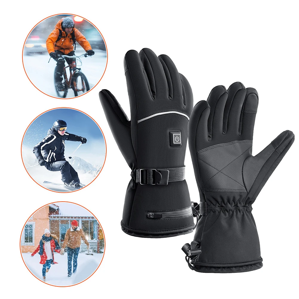 Motorcycle Heated Gloves Winter Motorcycle Waterproof Touch Screen Ski Heated Gloves 3 Gear Temperature Heating Thermal Gloves