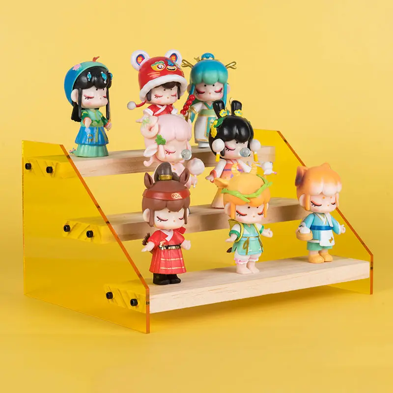2-7 Tier Acrylic Display Stand for Cosmetic Doll Figure Model Figures Ladder Riser Wood Rack for Jewelry Collectibles Shelf
