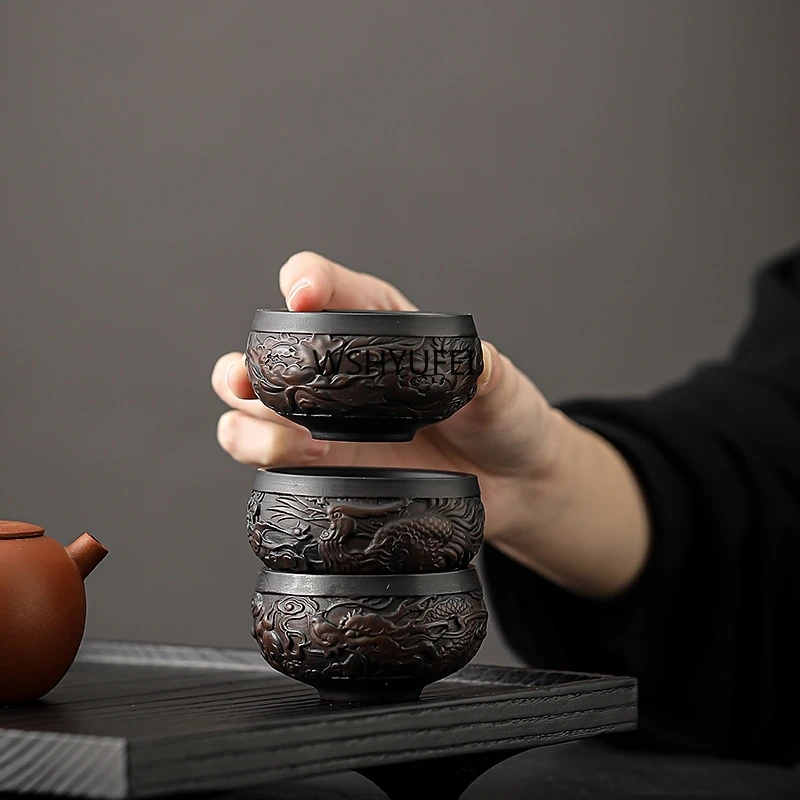 1pcs 85ML Master Cup Hand-embossed High-end Ceramic Tea Set Cups Purple Pottery Kung Fu Tea Cup Ceramics Teaware Cup for tea