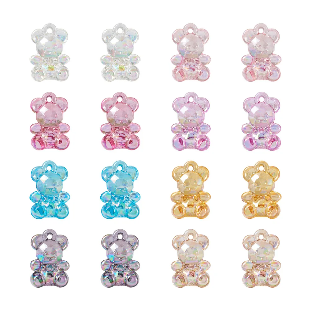 

Pandahall 80Pcs 8 Colors Bear Transparent Acrylic Pendants AB Color Plated Charms For Necklace Jewelry Making Gift