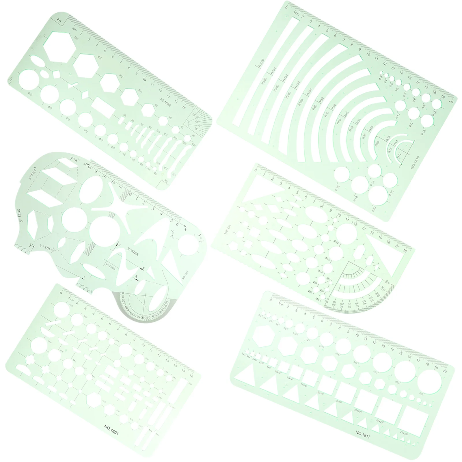 Imagem -06 - Modelo de Desenho Régua Geométrica Estênceis Conjunto Arquiteto Escala Círculo Ferramenta Medição Desenho Plástico