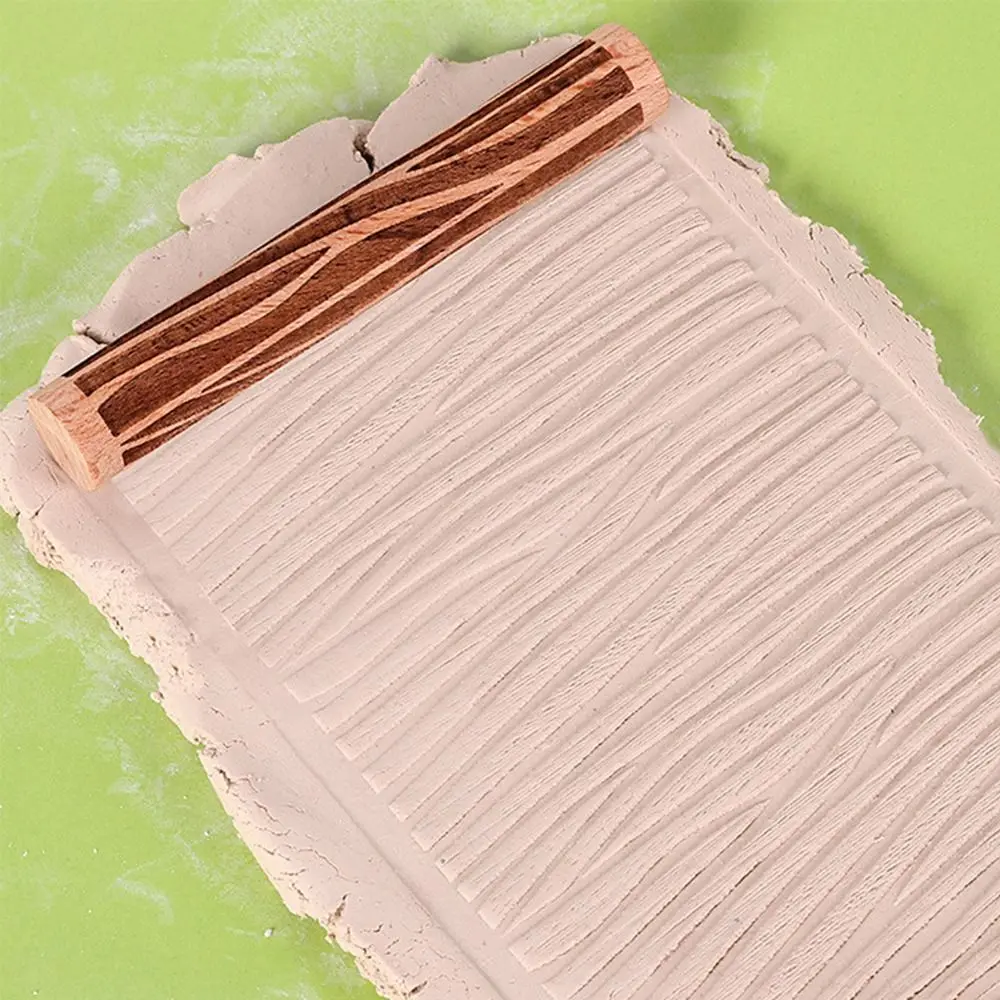 Creative Wooden Pressure Roller Portable 3D Pottery Art Clay Roller Durable Handmade Embossed Rolling Pin Baking Supplies
