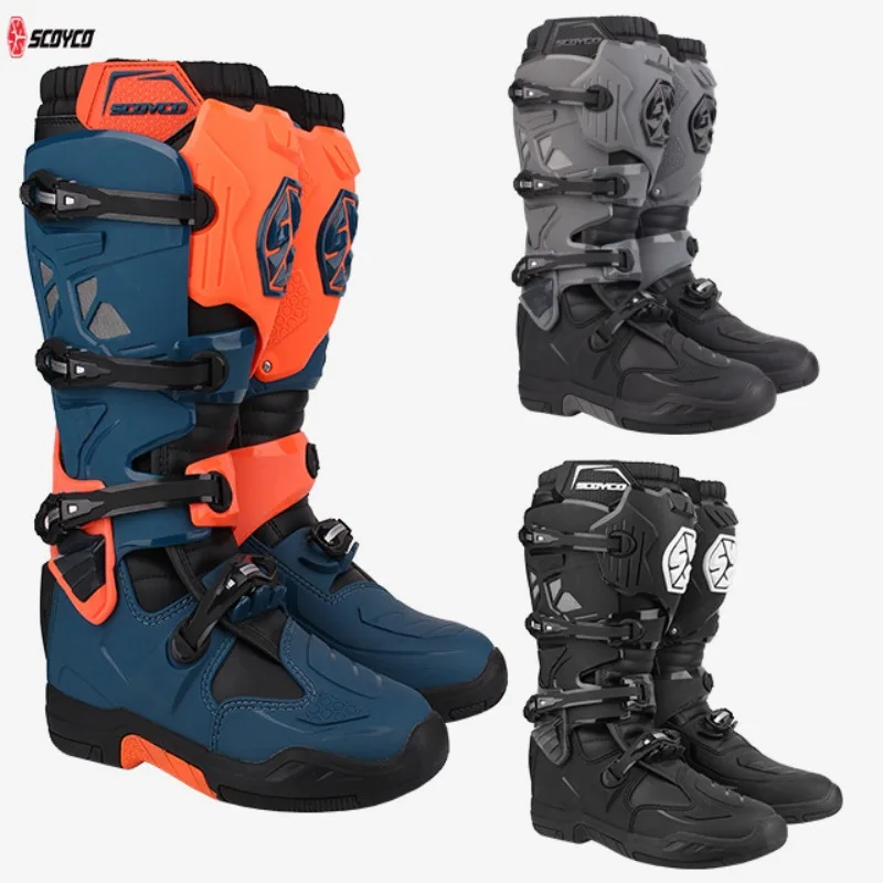 

Мотоциклетные ботинки SCOYCO, мужские защитные ботинки для мотокросса с сертификацией CE, защита из ТПУ, EU 41-46, уличные гоночные ботинки с защитой от падения