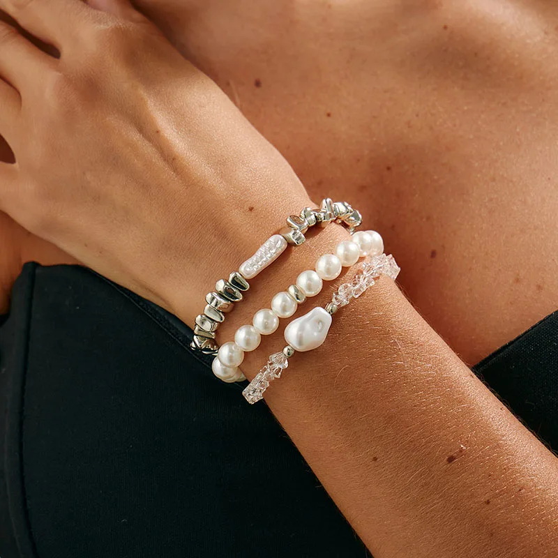 New Fashion Irregular CCB Beads Bracelets For Women Vintage Imitation Pearl Chain Bracelet Set Jewelry Party Gift - view 2