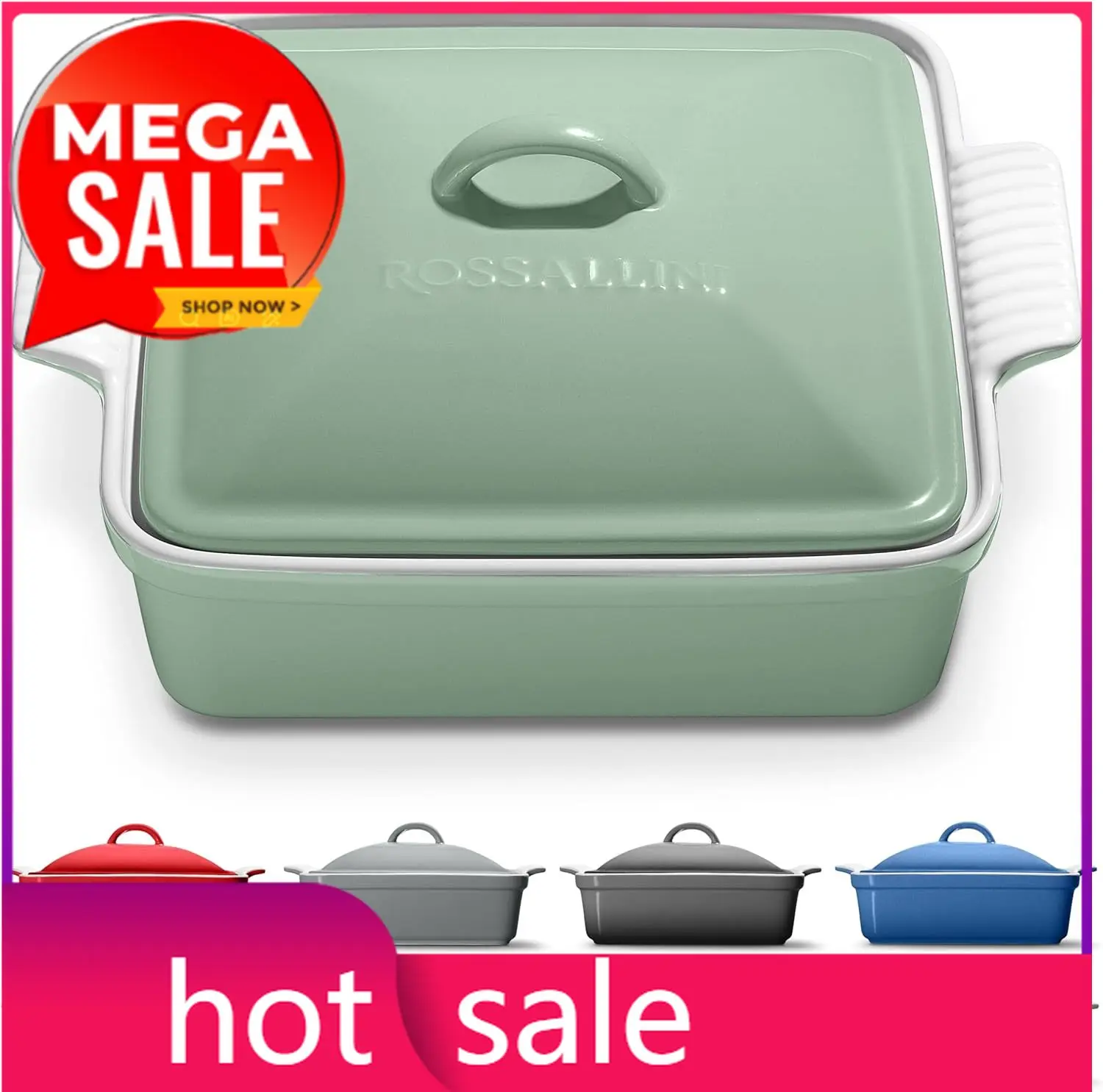 

Hot-sellingStoneware Casserole Dish Bakeware with Lid | Covered Square Dinnerware | Large 2.5 Quart, [Sage Green]