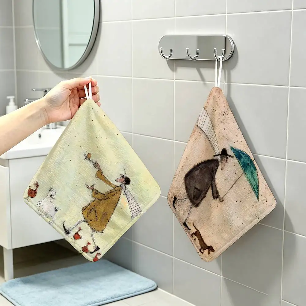 Sam Toft Art Abstract   Hanging Style Hand Wiping Towel Polyester Cotton Anti-fade For Indoor Kitchen Living Room