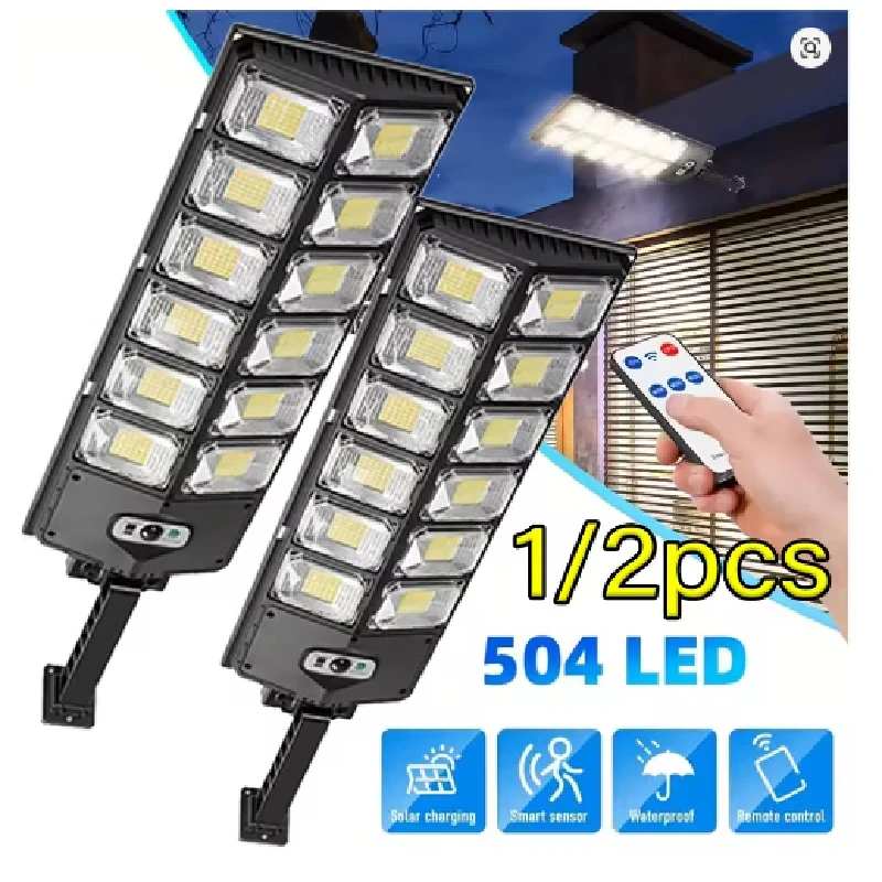 Solar Security Wall Light 504LED Motion Sensor Outdoor IP65 Waterproof 1000LM Garden Lighting Dusk to Dawn for Garden Yard Patio