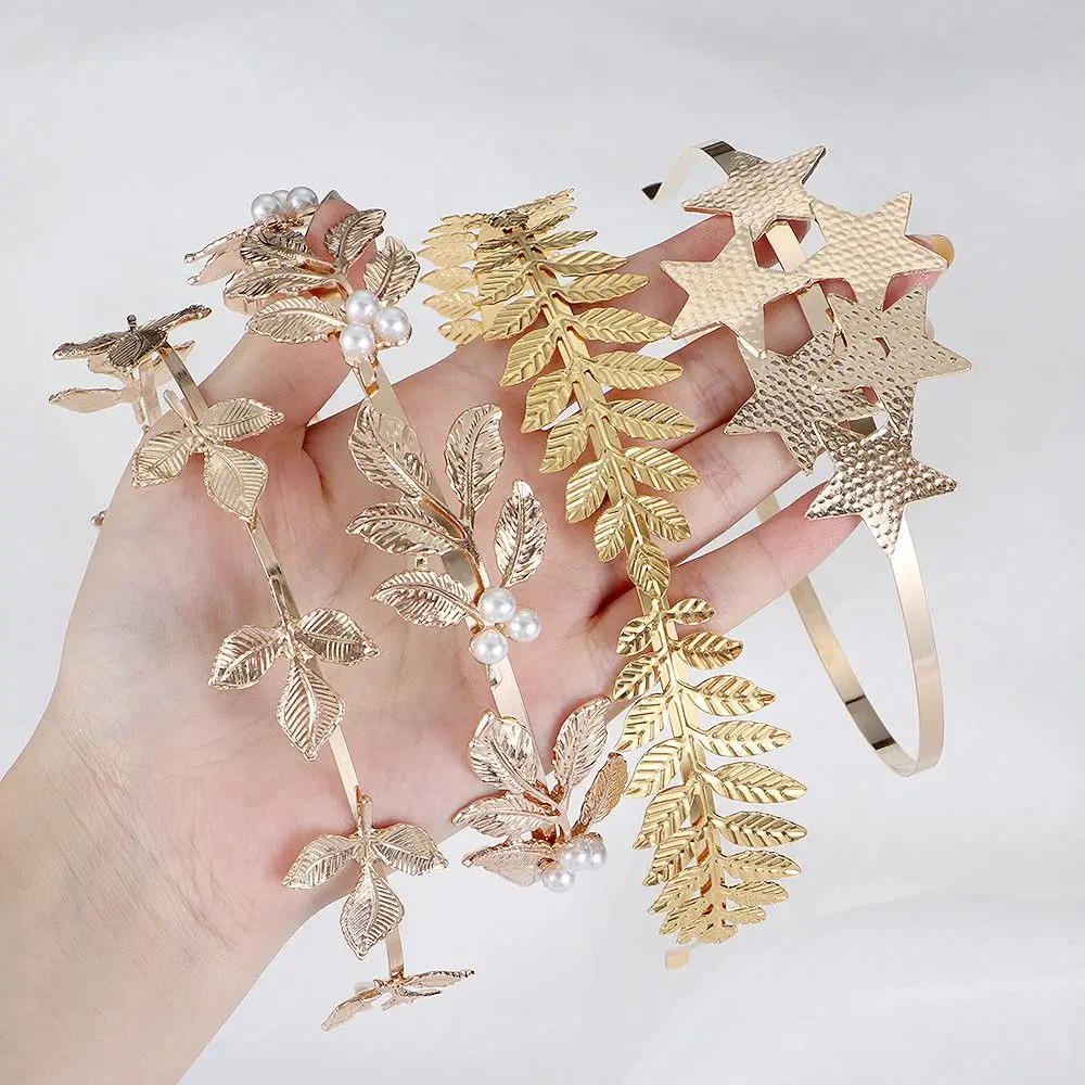 Golden Headpiece  Crowns Tiara Bride Headbands Hair Hoop Wedding Hair Accessories Leaves Hair Bands