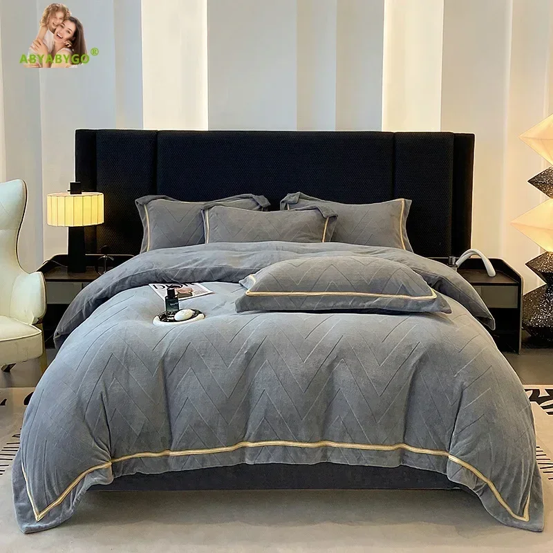 Bedding Set Luxury Winter Warm Thicken Milk Velvet Duvet Cover Bed Sheet and Pillowcases Quilt Cover Queen King Size 220x240cm