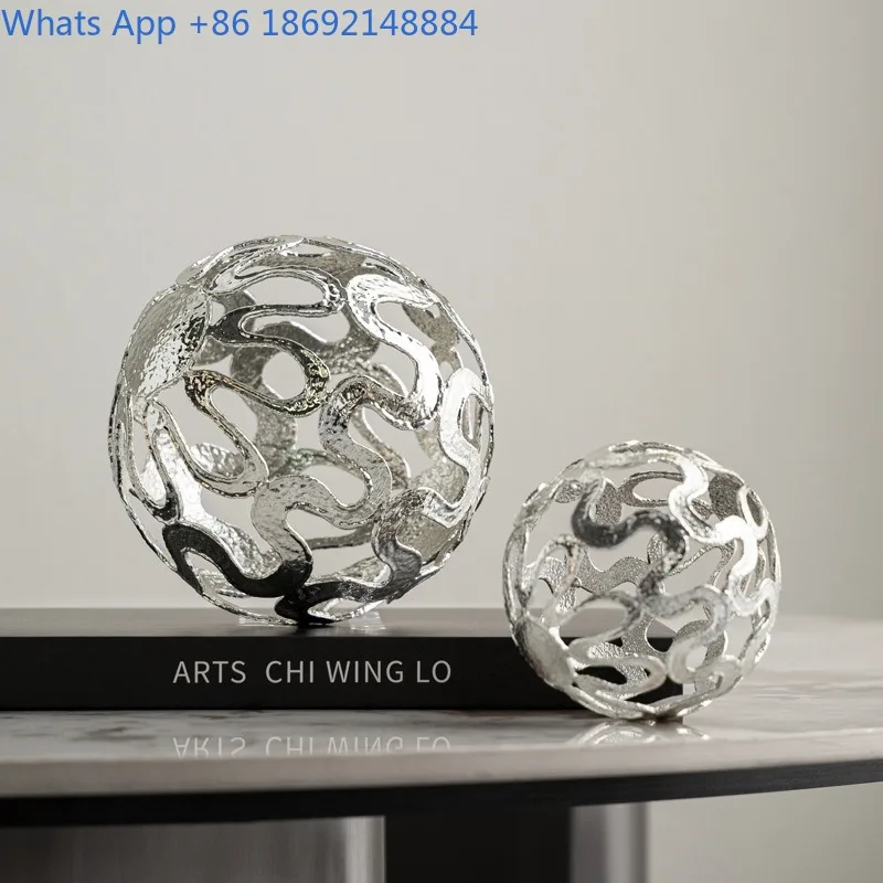 

High-end Metal Material Alloy Hollow Geometric Sphere Modern Light Luxury silver Living Room Decor Desk Ornament