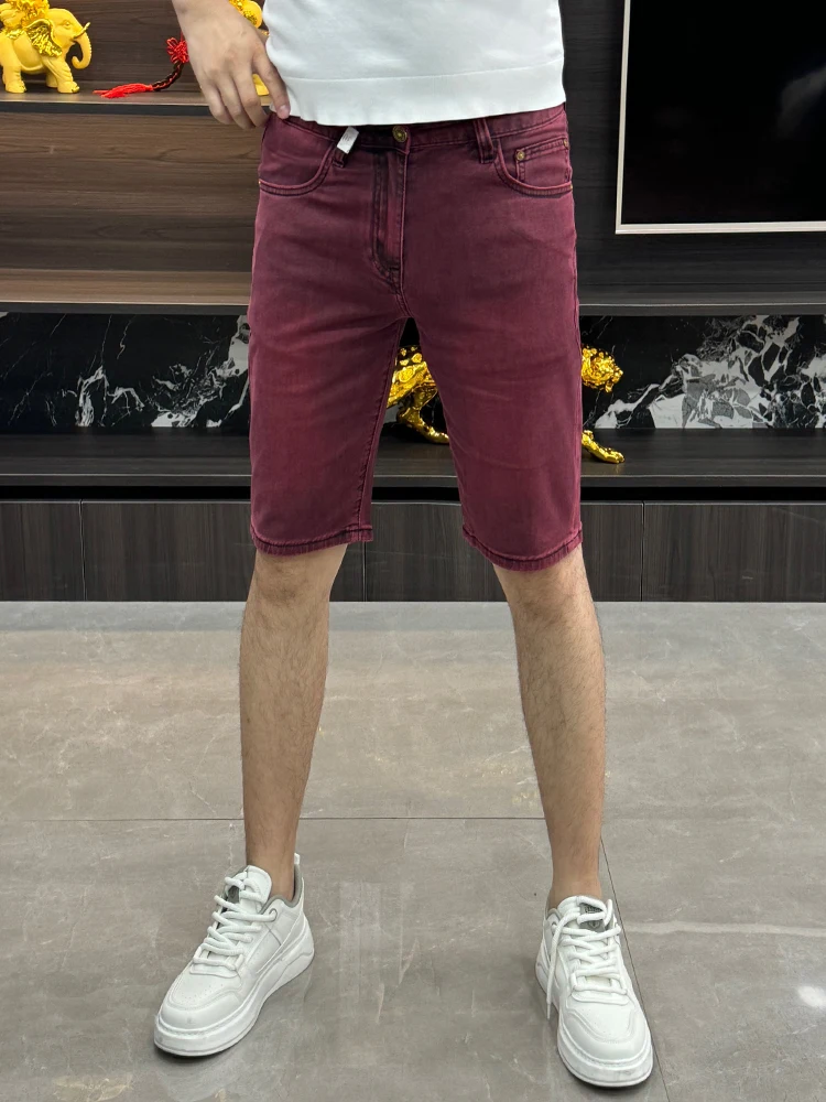 Fashionable High-End Men's Denim Shorts Summer Trend Washed Print Straight Leg Five-Point Casual Breathable Polyester Cotton ...