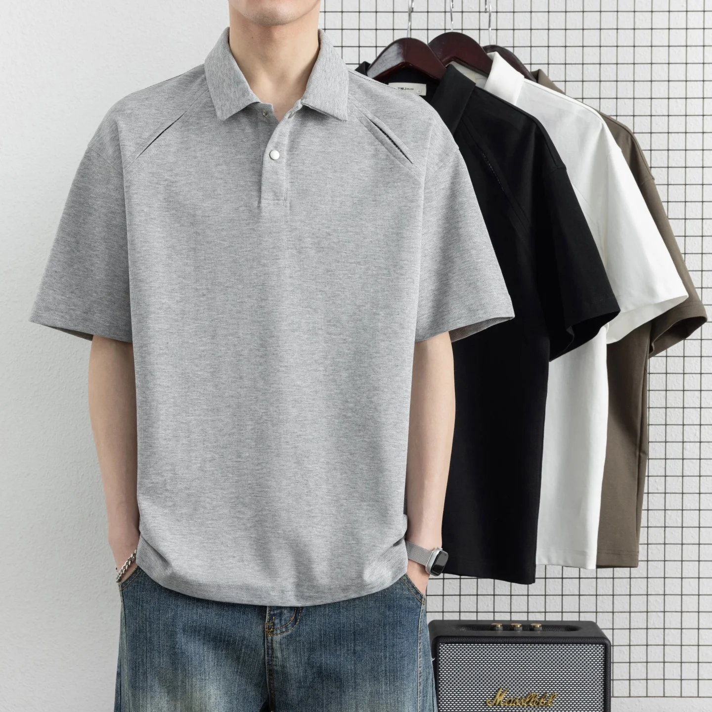 2026 Summer Men's Short-Sleeved Open-Back Checkered Patchwork Shirt with Collar T-Shirt Youth Polo Shirt — купить у AliExpress WW