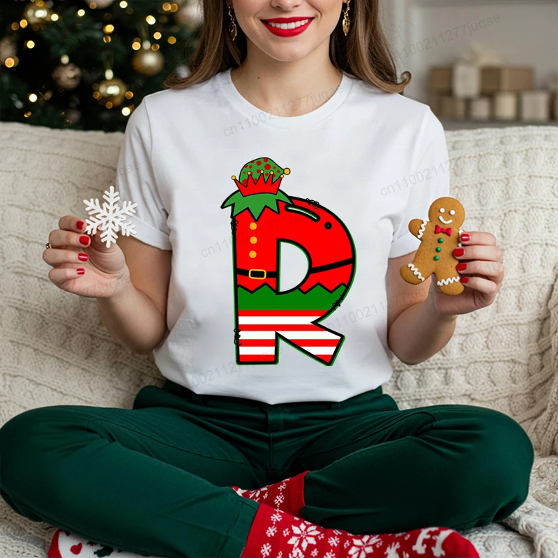 2026 New Xmas Matching Family Pajamas Santa Alphabet Print Christmas Party Outfits for Parents Kids Holiday Vacation Gift Idea