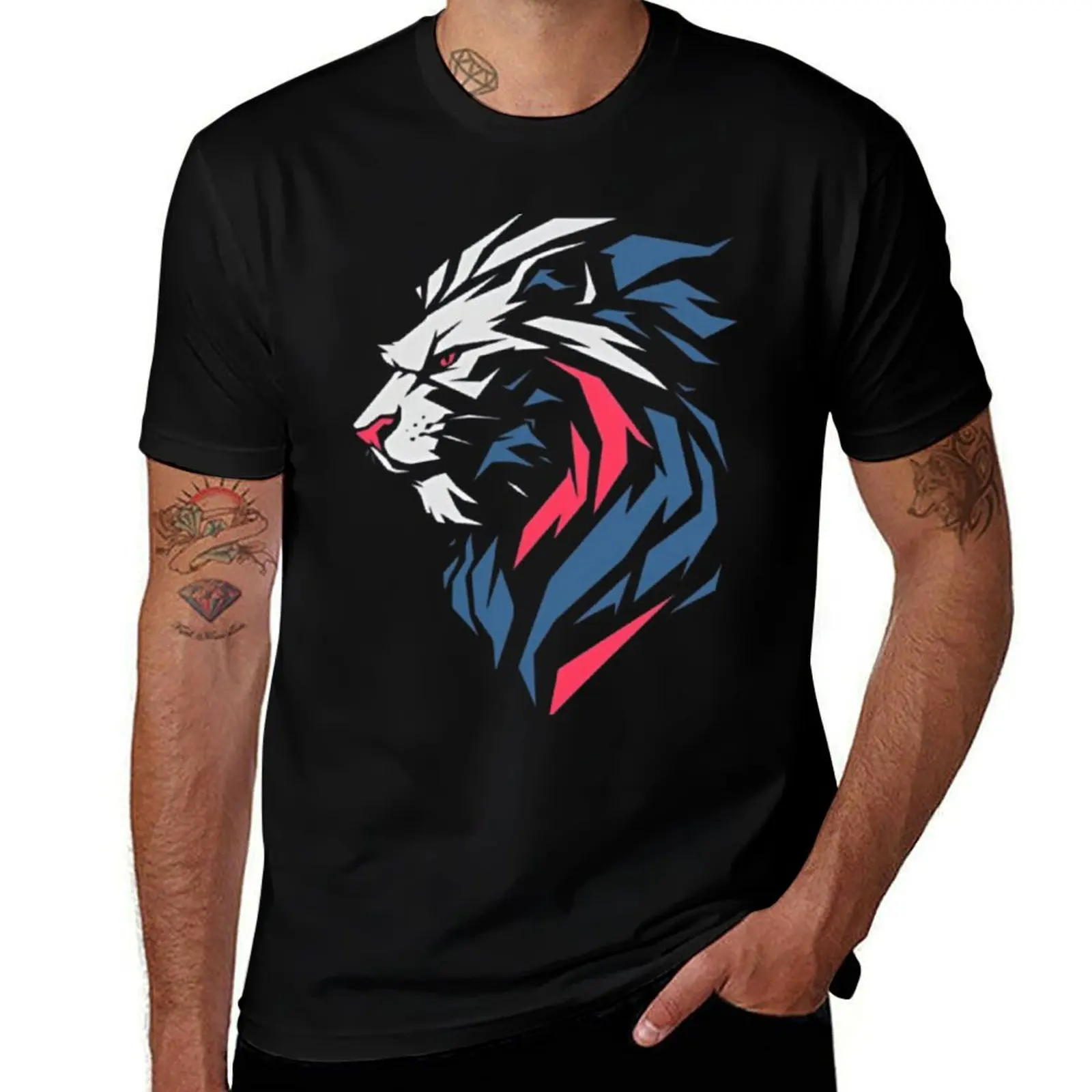 

Fierce Lion in Abstract Geometric Design T-Shirt customs Clothing Short sleeve tee big and tall t shirts for men