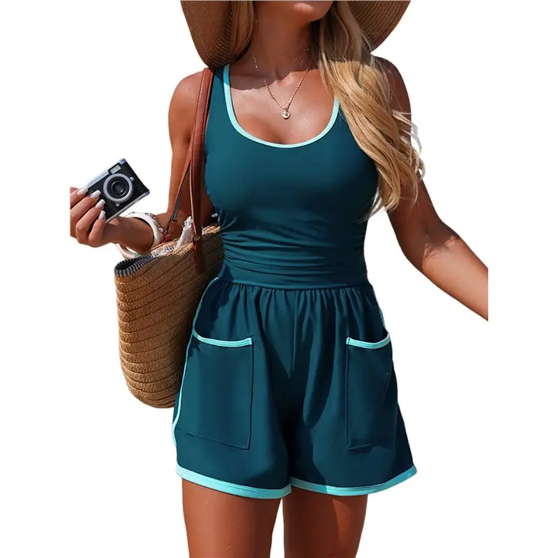 

Женский слитный купальник CYL с цветными блоками, спортивный, с мягкими чашками и карманами