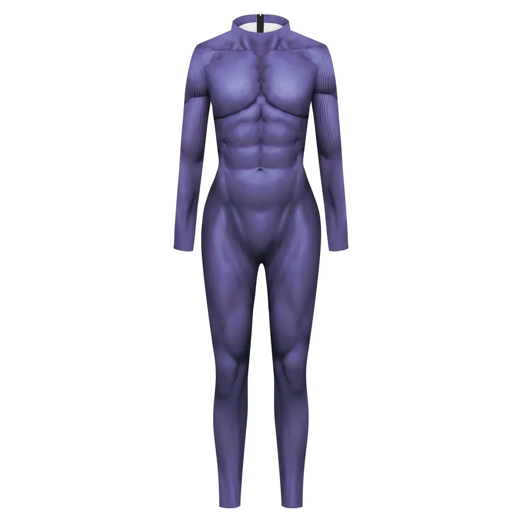 Women Men Muscle Superhero 3D Printed Jumpsuit Skull Halloween Cosplay Costume