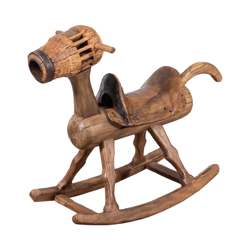 

South East Asia Old log rocking horse Adults can sit Solid wood homestay decoration Rocking chair Children's amusement