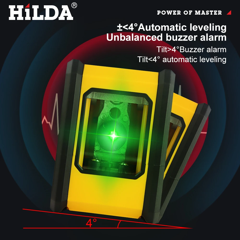 HILDA Laser Level 2-Linien mit Magnet auf der Rückseite, selbstnivellierend, automatische Nivellierung, leistungsstarker grüner Kreuzlaser, tragbarer Laser-Nivelliergerät – Detail 3