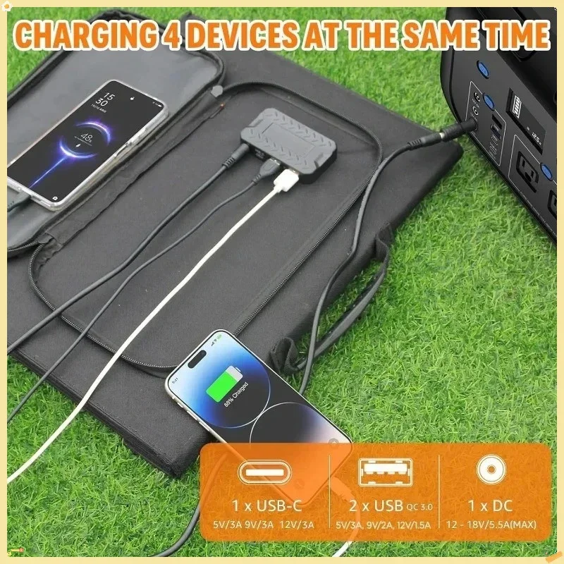 شاحن شمسي محمول 100 وات لمحطة الطاقة، USB QC3.0 سريع - بنك طاقة للمشي لمسافات طويلة/التخييم لأجهزة iPhone Galaxy Tablets