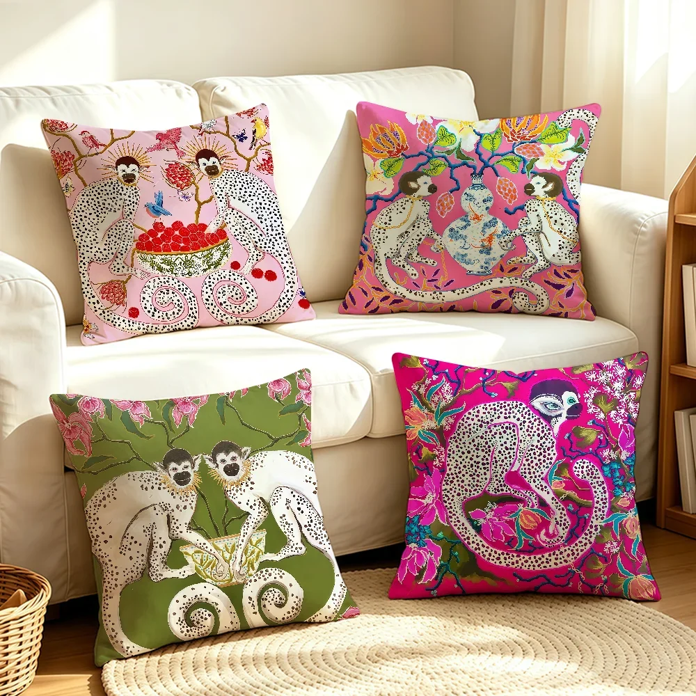 Art P-Paige Gemmel-S Paintings Monkeys cushion cover Soft Smooth Pillow Case Hidden Zipper Washable Decorative Couch Office Gift