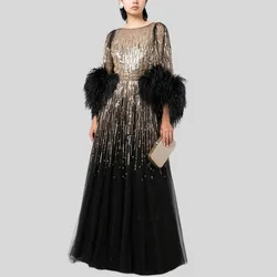 Elegant Women's Feather Sexy Dress Evening Dress Party Banquet Evening Dress 2024