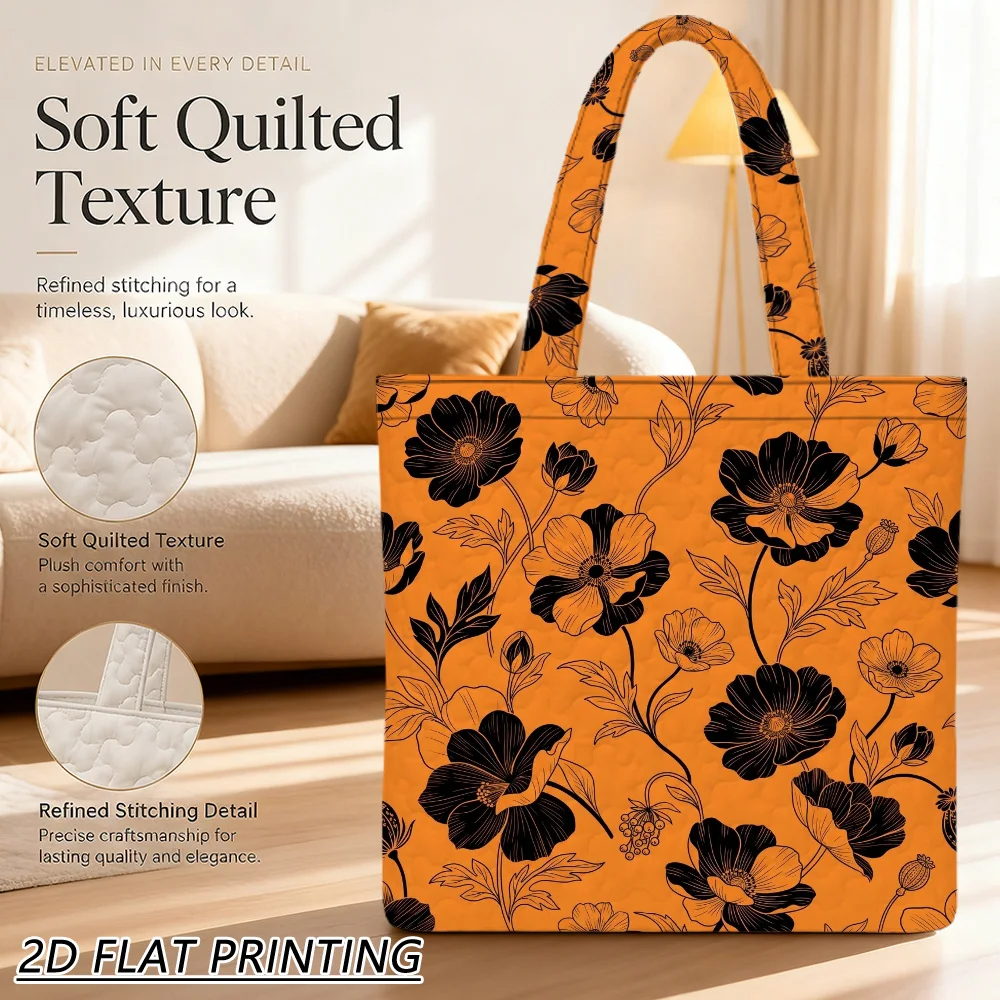 1pc black flower pattern Quilted Women'S Shoulder Bag, Durable Washable Handbag, Soft For Gym, Fashion Shots And More