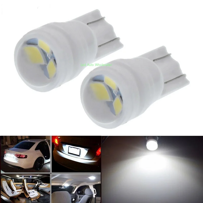 100Pcs Ceramic T10 W5W LED Bulb 194 168 Led Car Interior Lights Wedge Side Marker Clearance Auto Lamp DC 12V 24V