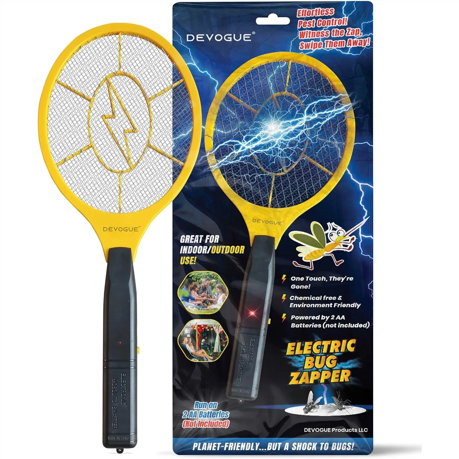 Electric Fly Swatter Bug Zapper Battery Operated for Indoor Outdoor Mosquito Killer Racket