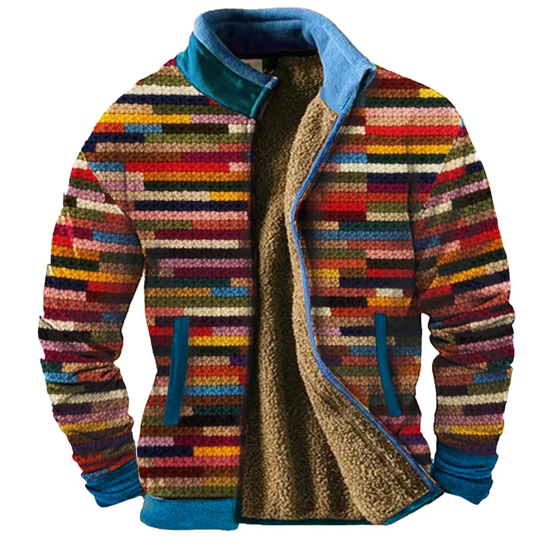 

2024 New Men's Jacket Wool Lined With Velvet Oversized Outdoor Snowproof Windproof Men's Long Sleeve Patchwork Coat Winter