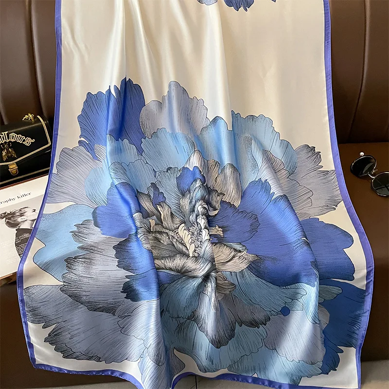 Luxury Brand Sunscreen Silk Scarves Four Seasons Soft Long Shawls Women 180X90CM Beach Stoles Fashion Print Satin Finish Scarf