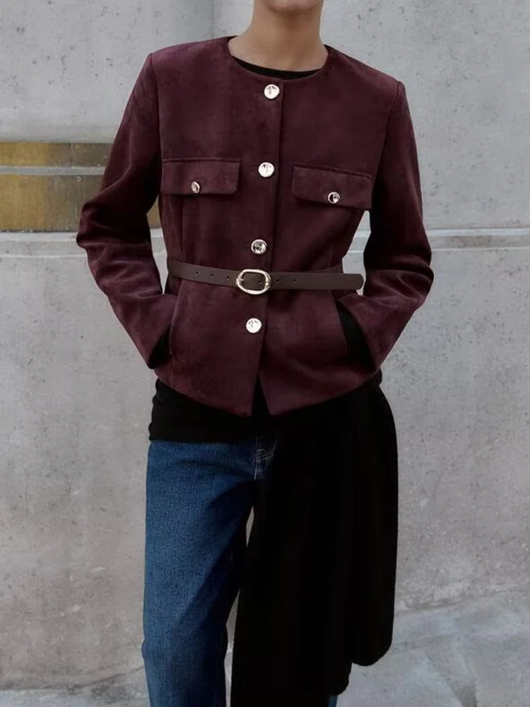 

Европейский и американский стиль, осенняя новая модная тенденция, простой женский одинаковый пояс, флисовая ткань, костюм с эффектом текстуры, куртка