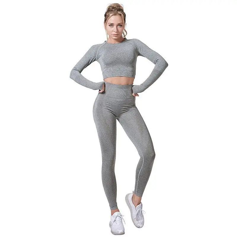 Nuovo 2022 Seamless Women Yoga Set Workout Sportswear Gym Fitness manica lunga Crop Top Leggings a vita alta sport Suits1/2/3/5 pz