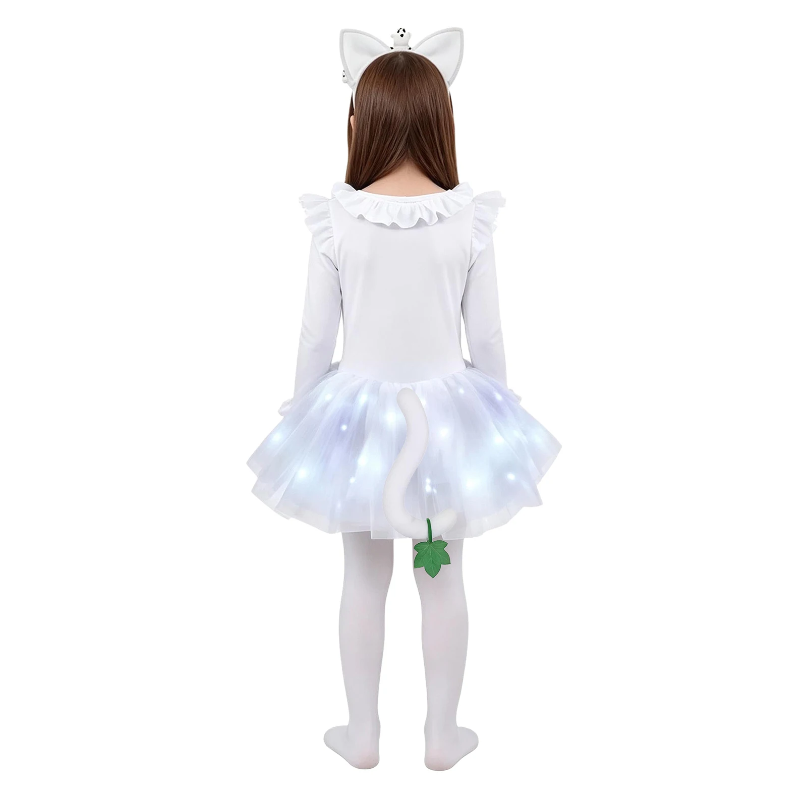 Girls Halloween Animal Costume Pumpkin Long Sleeve Bodysuit with Mesh Ruffle Tutu Skirt Headwear Tail Xmas Birthday School Shows