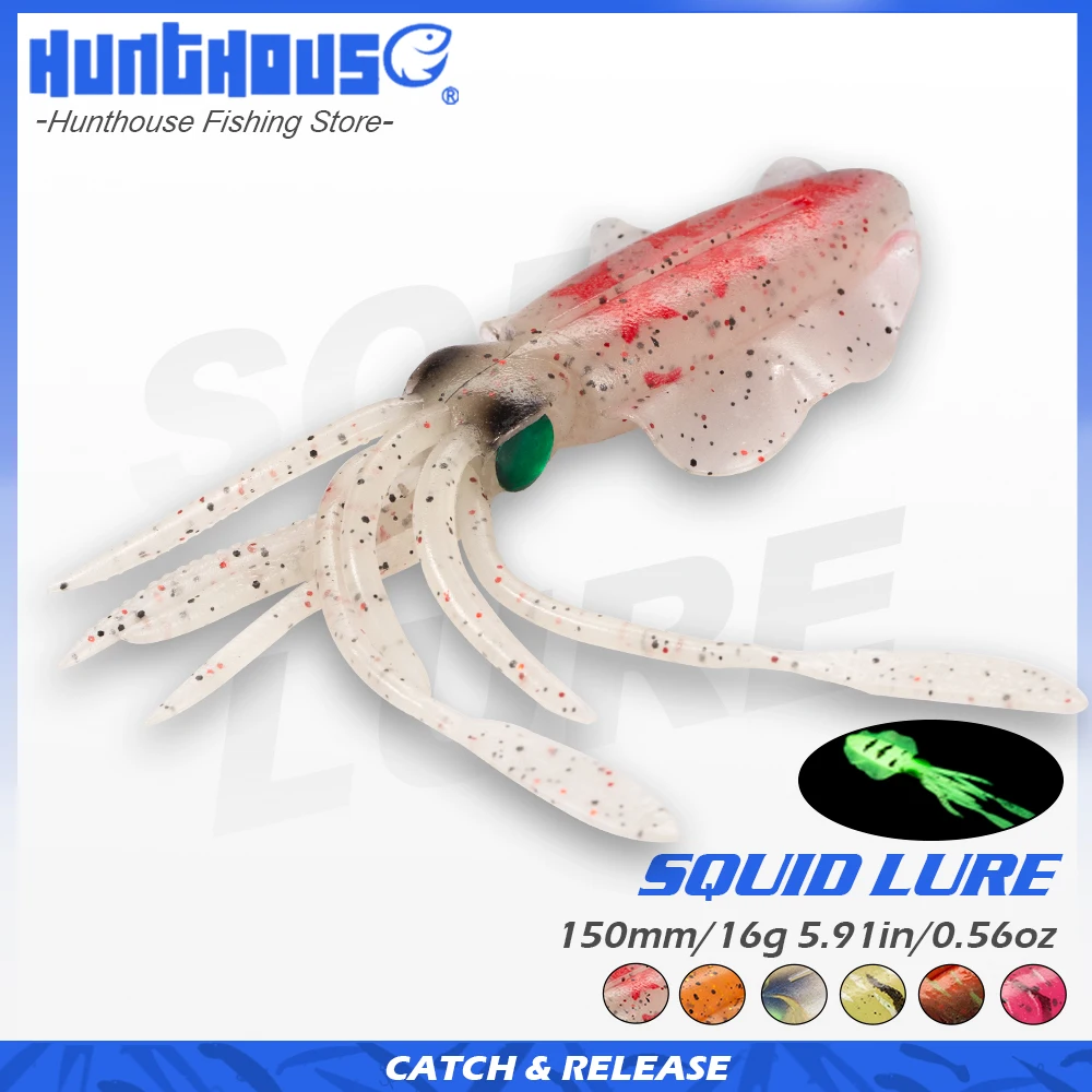 

Hunthouse Squid Soft Fishing Lure Swimming Lure Silicone Bionic Bait 150mm 16g Glow In The Dark For Bass Grouper Pesca LW228