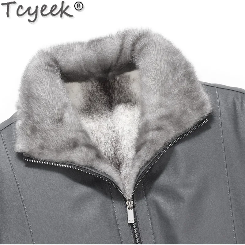 Tcyeek Natural Cross Mink Fur Coat Winter Man Clothes Cowhide Genuine Leather Jacket Men Warm Real Fur Coats 2024 Куртка Мужская