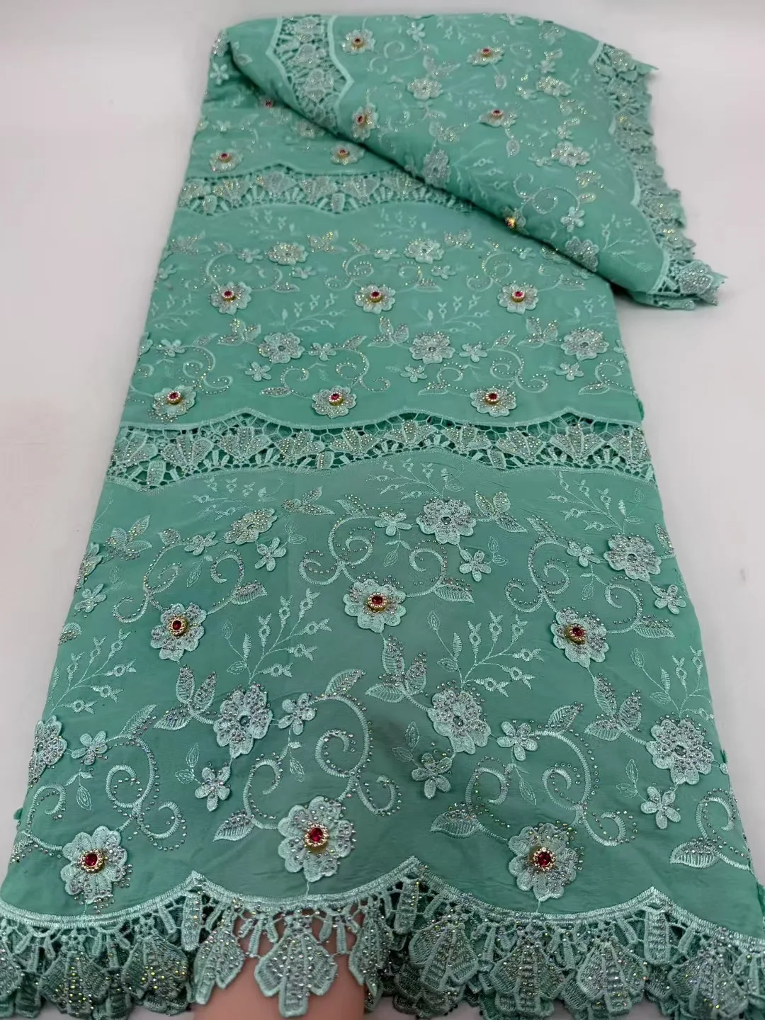 قماش دانتيل ترتر أفريقي فاخر 2026 تطريز عالي الجودة قماش دانتيل شيفون تول فرنسي لفستان سهرة الزفاف #6