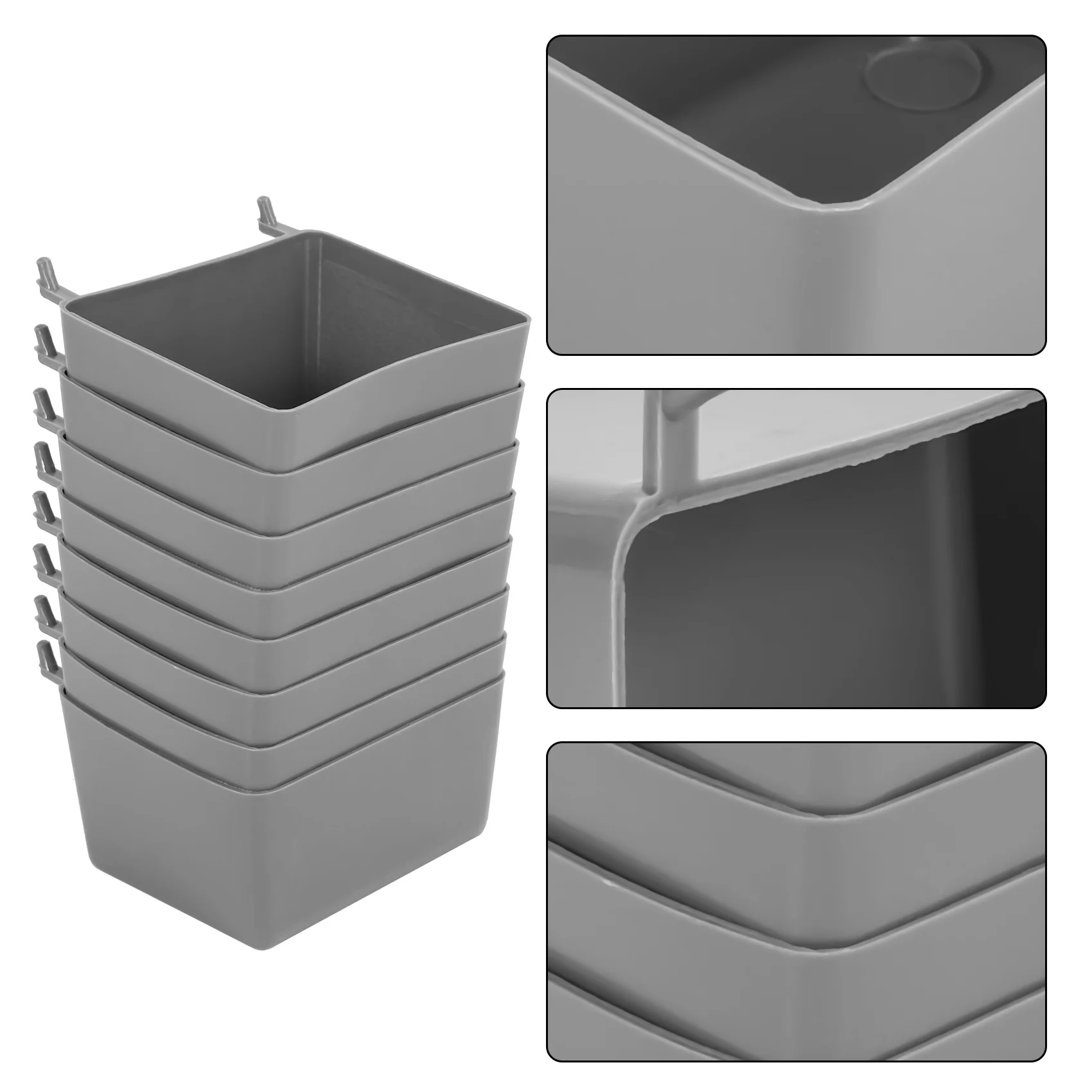 8 Pieces Pegboard Bins Kit Pegboard Parts Storage Pegboard Accessories Workbench Bins for Organizing Hardware(Grey)