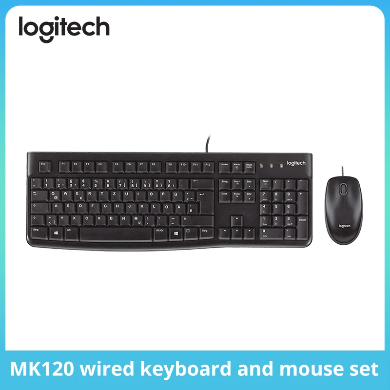 logitech mk120 e mk121p conjunto de teclado e mouse com fio em tamanho real para escritorio laptop computador desktop teclado usb preto 01